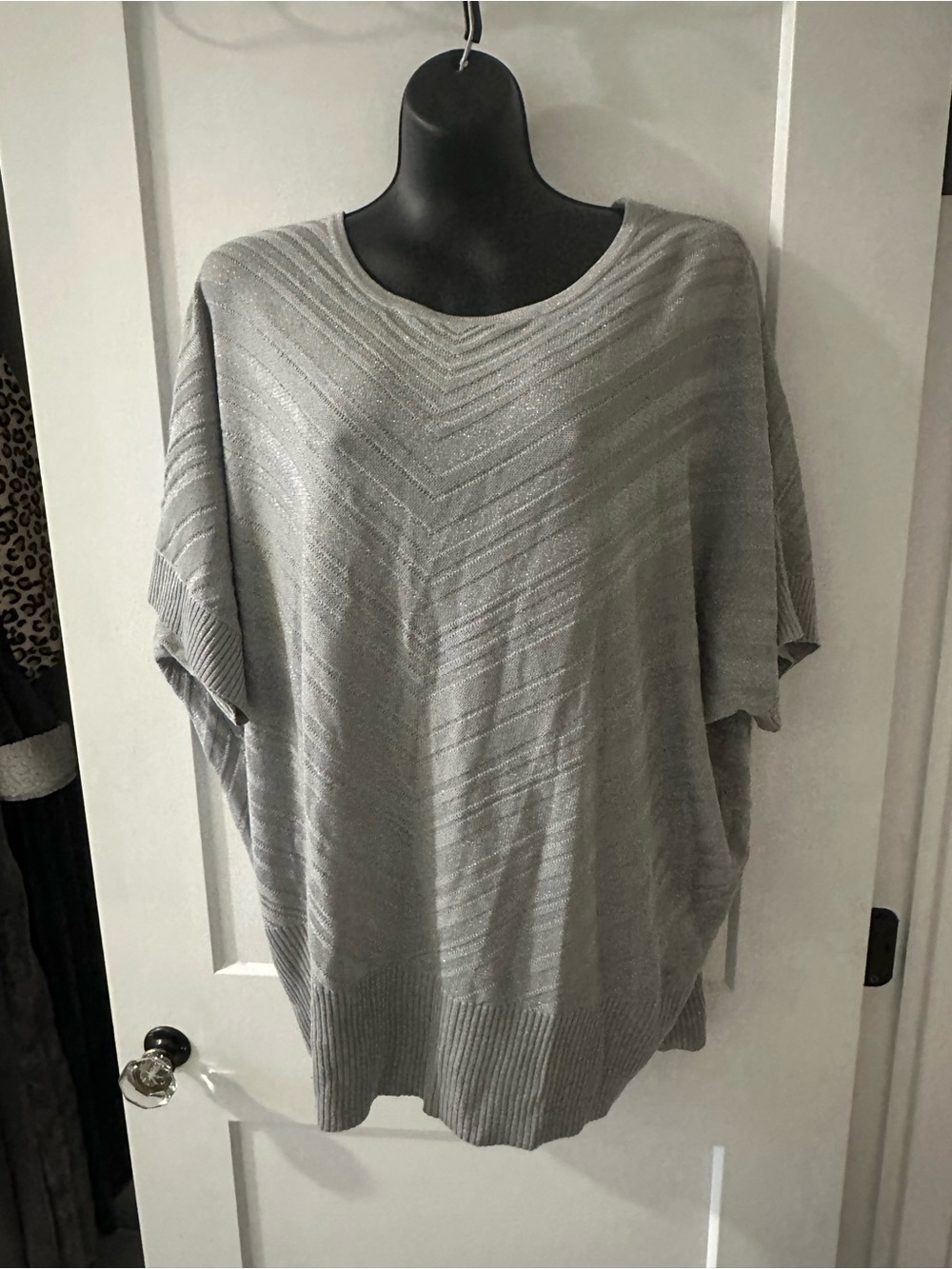 Relaxed Gray Chevron-Texture Tunic Sweater